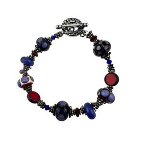 925 Sterling Silver Handmade Art Glass Murano Style Bali Bead Bracelet